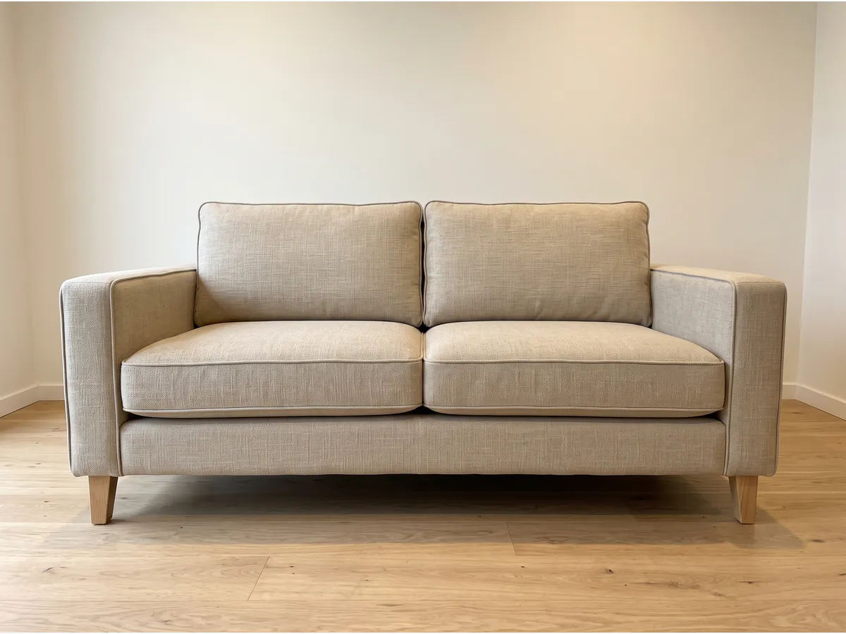 Sillón 2 Cuerpos Lino Arena en vista frontal, fabricado en Mar del Plata